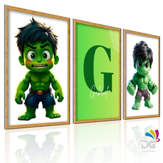 KIT 3 Quadros Decorativos Hulk forte * Nome Personalizado * Decoração quarto menino parede em Oferta na Shopee
