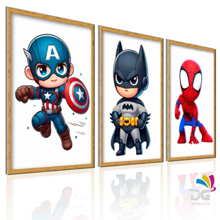 Kit 3 Quadros Decorativos Super Heróis Decoração Quarto Baby Infantil em Oferta na Shopee