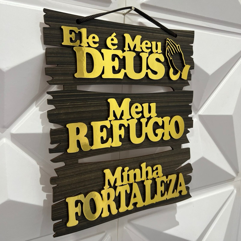 Quadro Decorativo Placa SALMO 91 ELE É MEU DEUS MEU REFÚGIO MINHA FORTALEZA Dourado