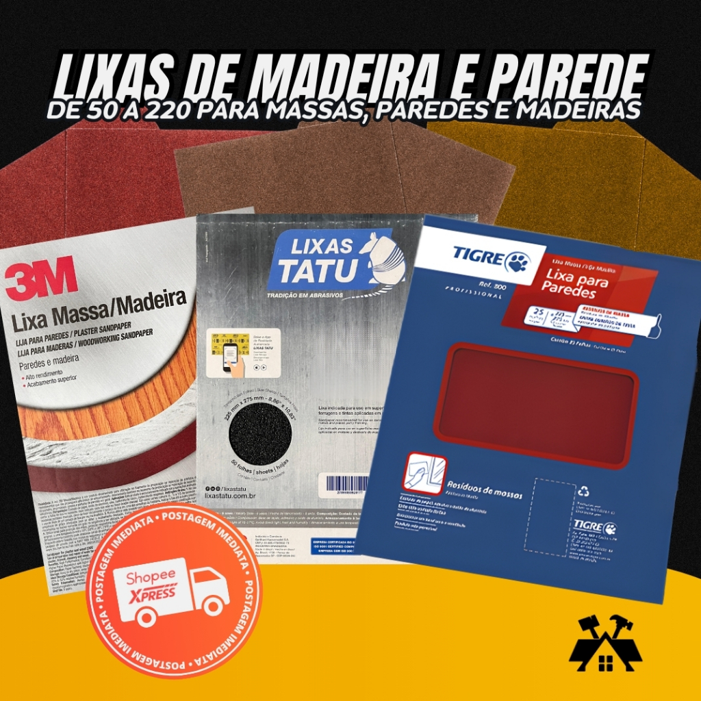 Lixa Para Madeira Compensados MDF 50 A 220 Lixas Tatu / Tyrolit / 3M / Tigre em Oferta na Shopee