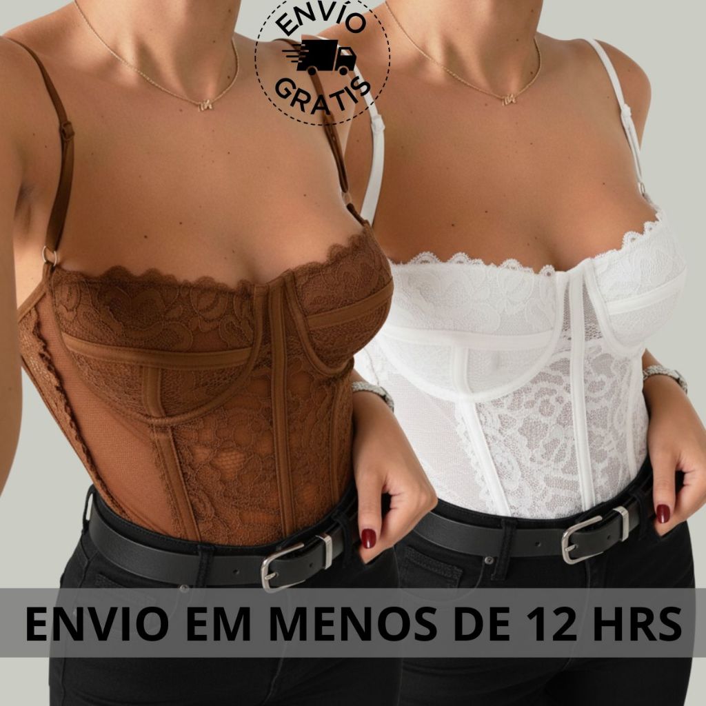Cropped Feminino Corset Renda Corselet Alça Regulagem Sexy Corpete lançamento moda modinha gringa...