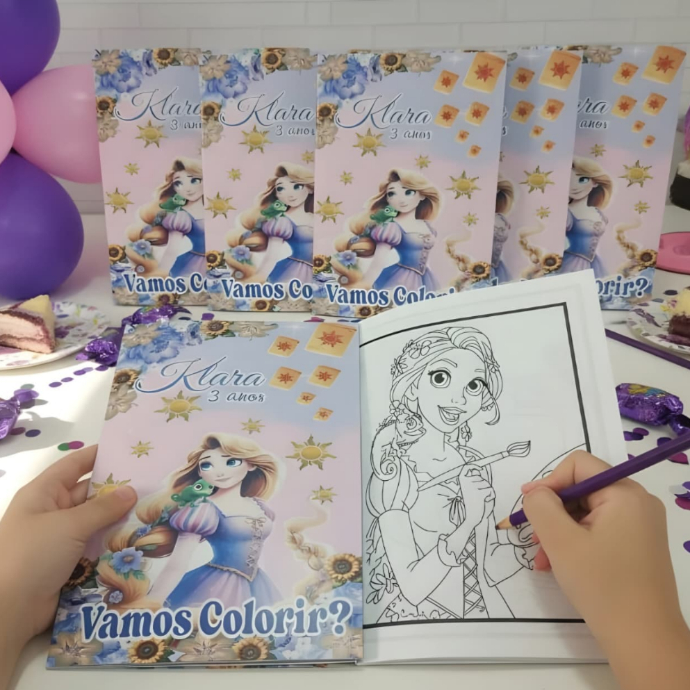 10 Kits Lembrancinha Rapunzel Enrrolados | Livrinho para Colorir Personalizado Aniversário Infantil