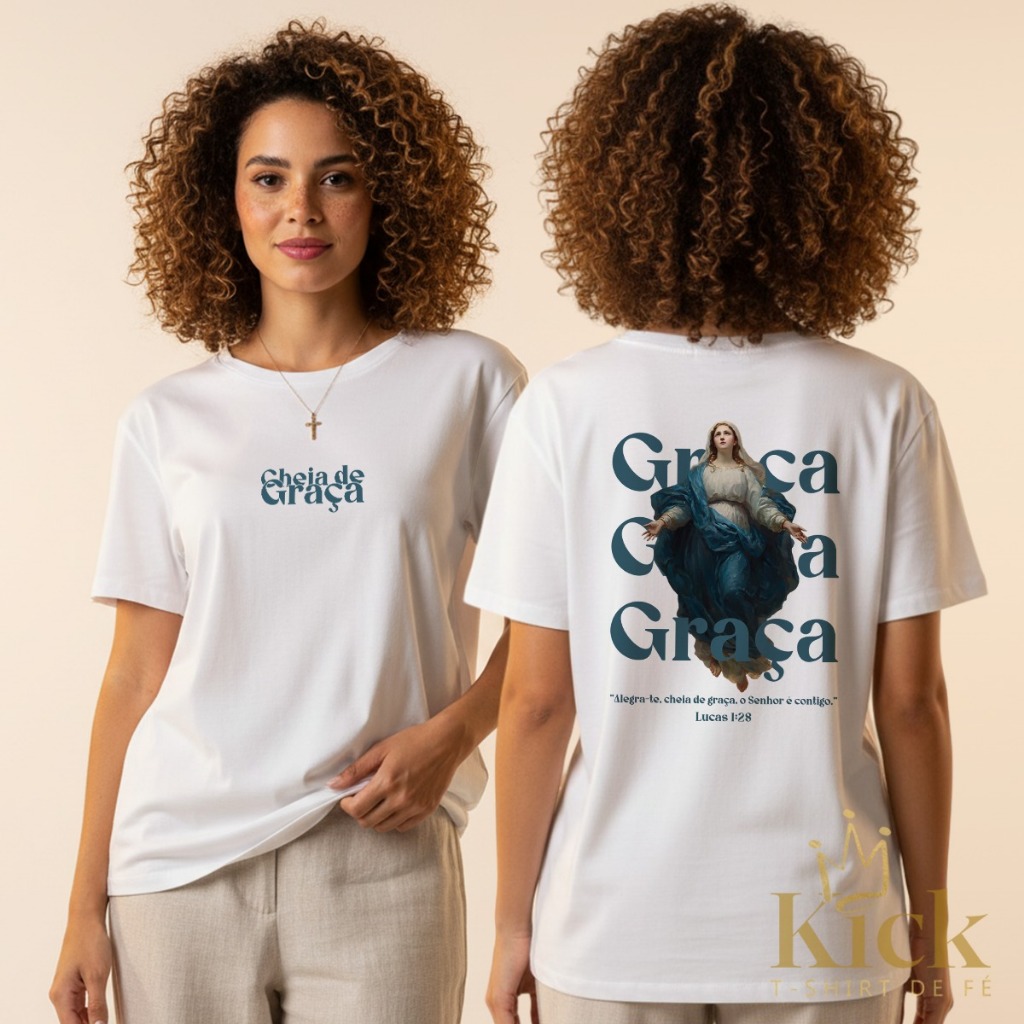 Camisa Camiseta Unissex Cristã Cheia de Graça - Lucas 1:28 em Oferta na Shopee