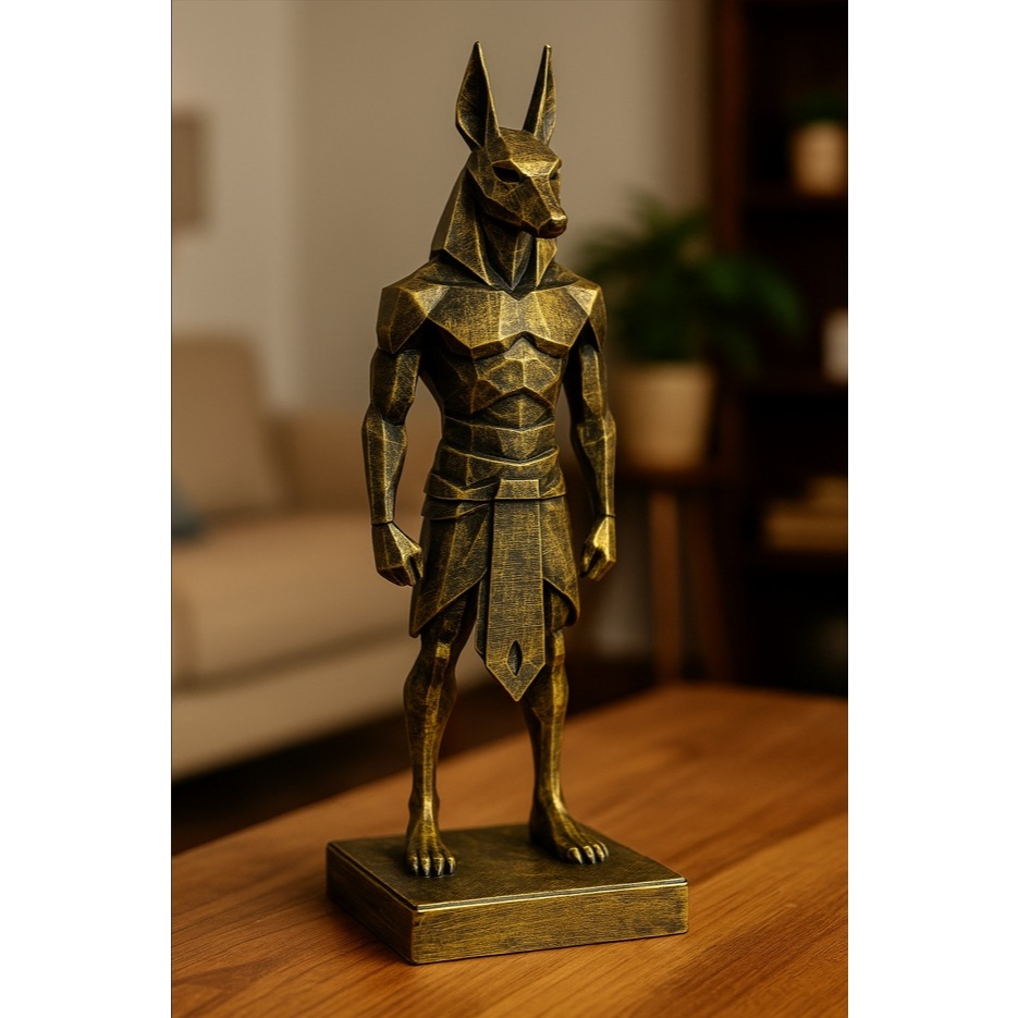 Estátua Anúbis Egípcio 17cm – Impressão 3D em PLA Premium, Pintada à Mão com Efeito Metal Envelhecido em Oferta na Shopee