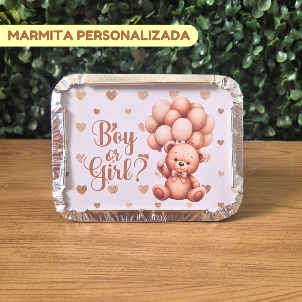 Marmitinha Personalizada CHÁ REVELAÇÃO URSINHO BEGE | Marmita Personalizada lembrancinhas