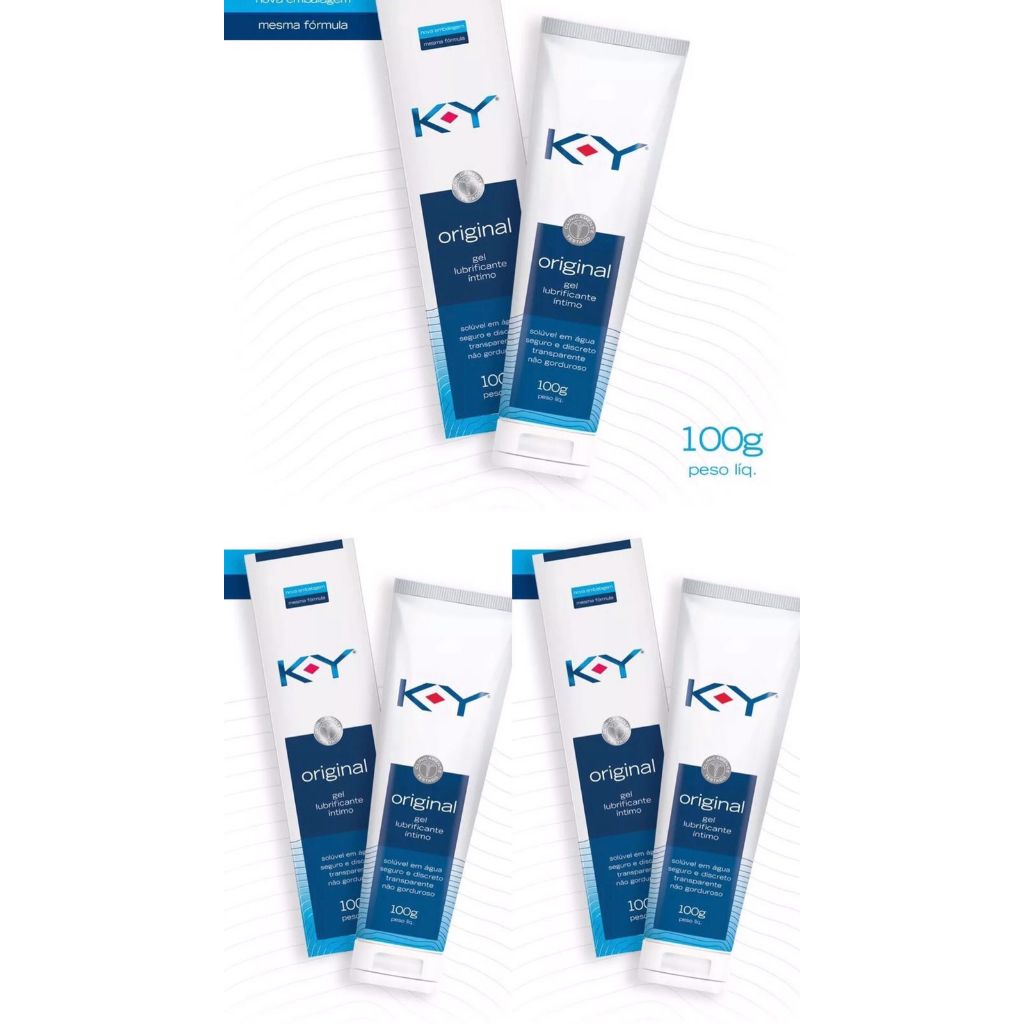 Kit com 3 KY Original 100g Neutro - Lubrificante Íntimo - Base Aquosa - Masculino e Feminino