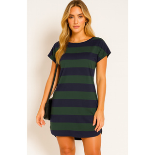 Vestido Feminino Curto Listrado Têndencia Blogueirinha Com Manga Curta Elegante Casual em Oferta na Shopee