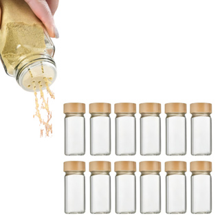Kit 12 Porta Tempero De Vidro Tampa De Bambu 120ml Com Dosador Duplo em Oferta na Shopee