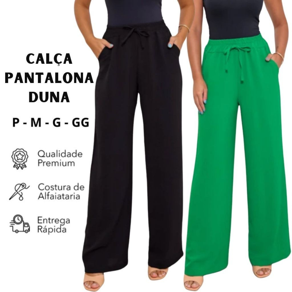 Calça Pantalona Feminina Confortavél Social Tecido Duna Soltinha Cintura Alta Elegante Verão