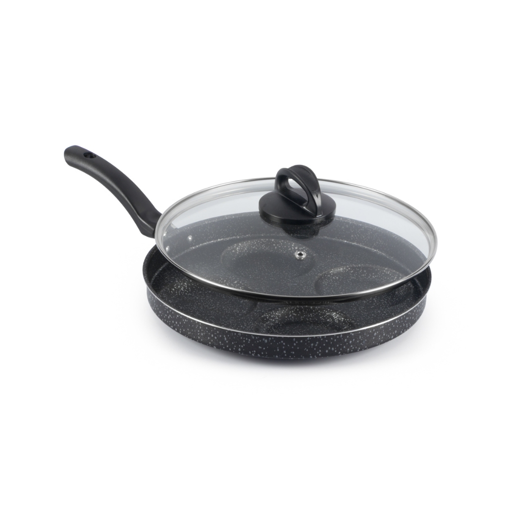 Frigideira Antiaderente 4 Ovos Tampa De Vidro Preto Nacional em Oferta na Shopee