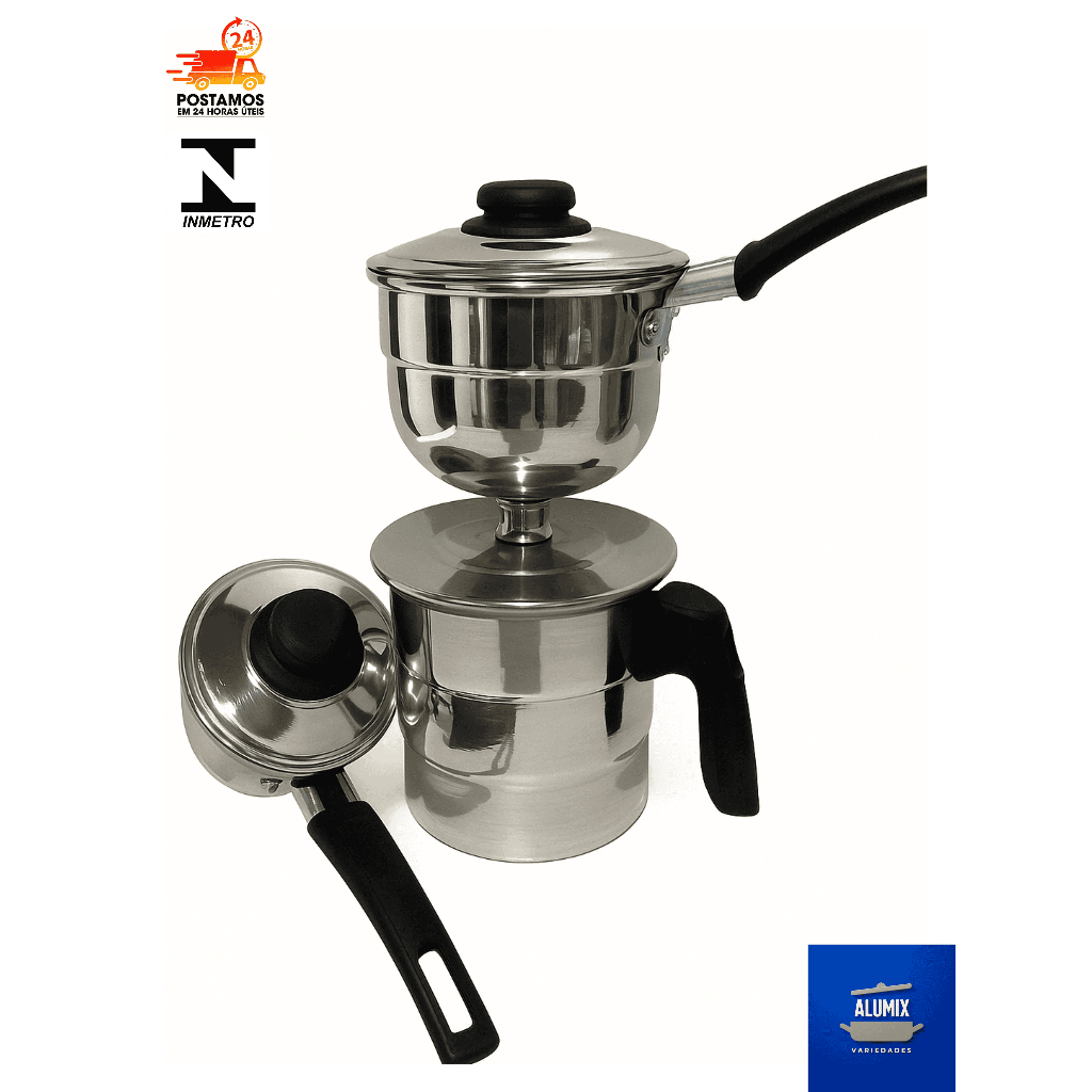 Cuscuzeiro Nordestino Vapor Aluminio Polido 2 Cumbucas