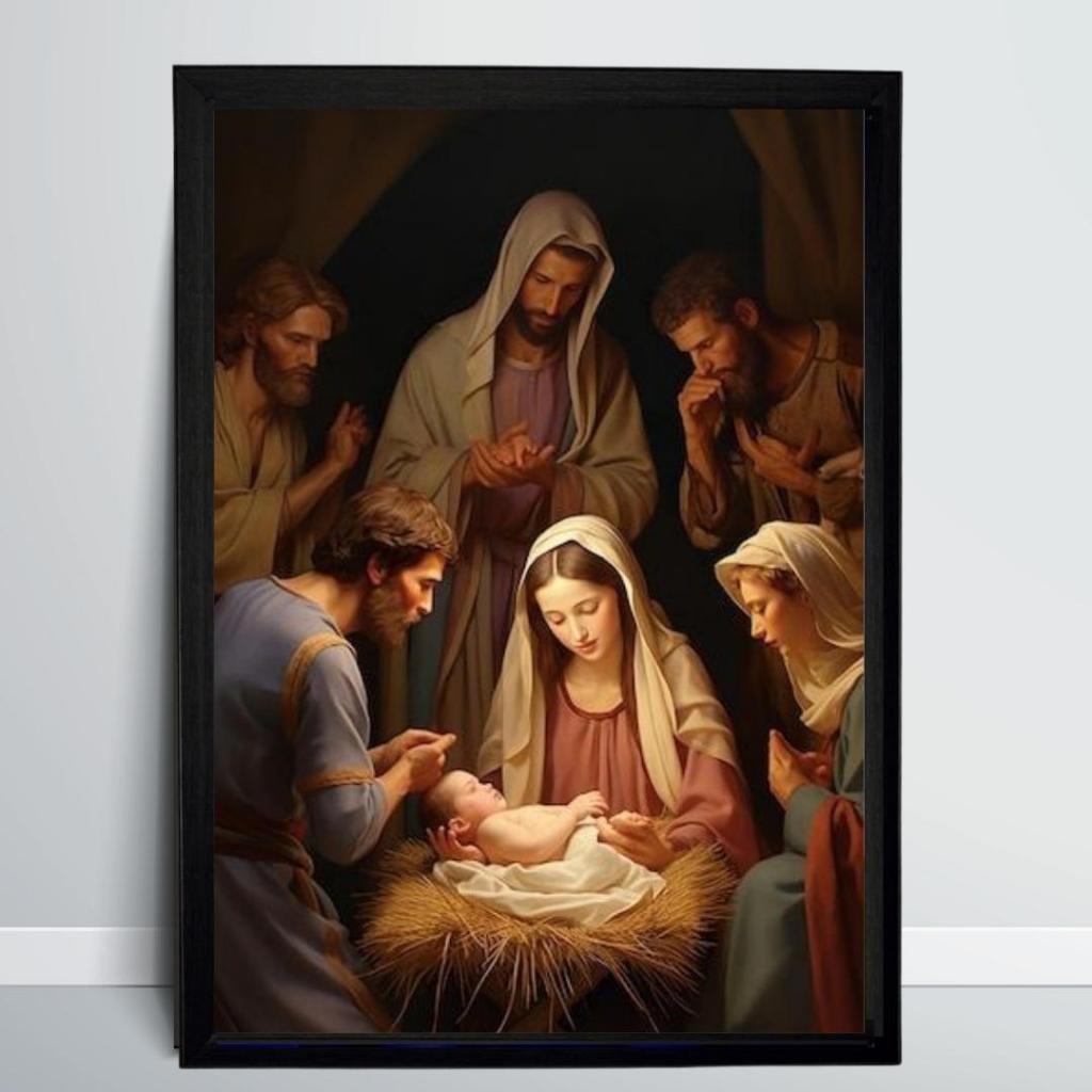 Quadro Decorativo Feliz Natal - A4 (23x32cm)  MENINO JESUS, MANJEDOURA