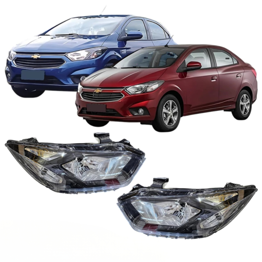 Farol Onix / Prisma 2017 à 2020 Joy Plus/LT máscara negra com moldura preta sem LED