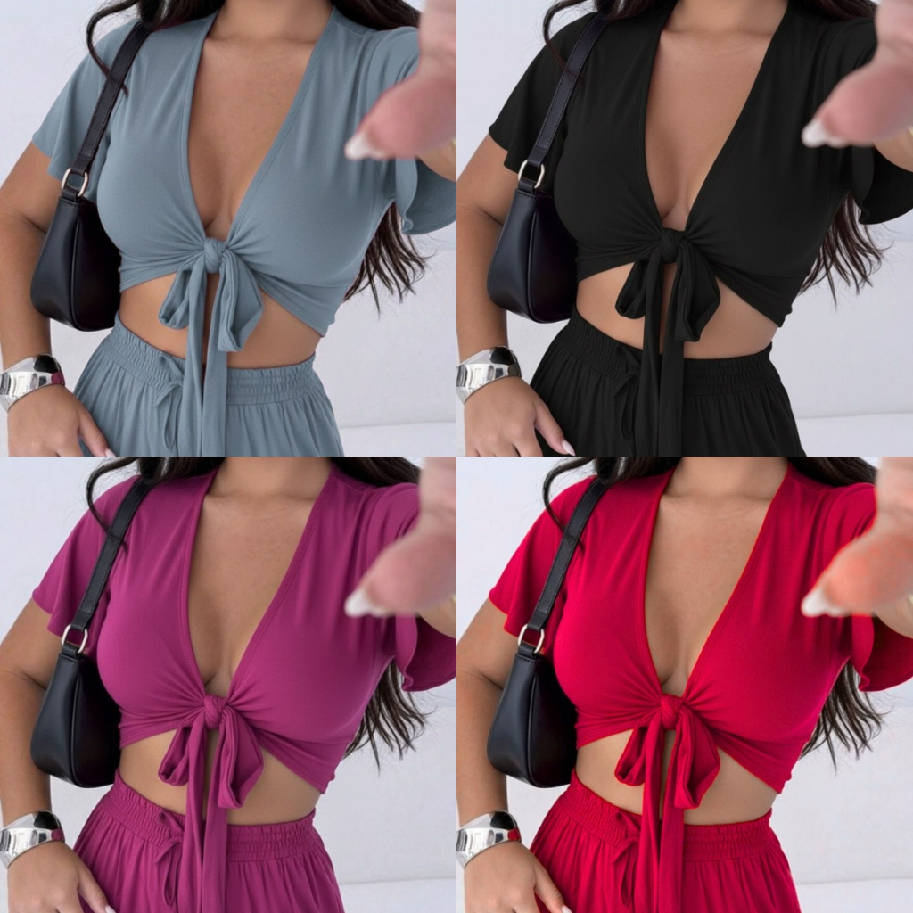 Cropped Com Amarração Multiformas Feminino Blusa Top Decotado em Oferta na Shopee