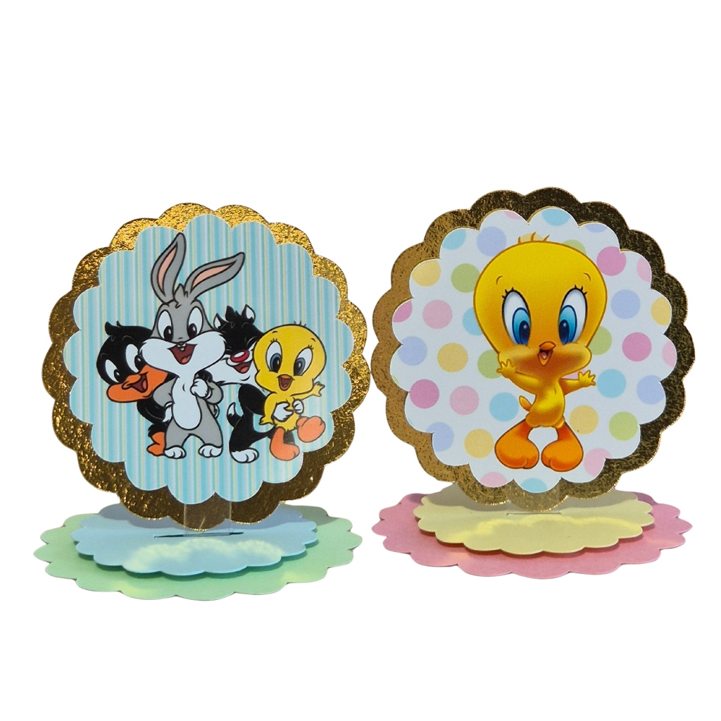 Tags aplique 3D em pé Looney Tunes Baby Piu Piu - lamicote dourado lembrancinhas personalizadas