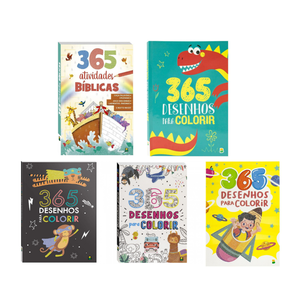 Kit 5 Livros Para Colorir e Atividades | 365 Desenhos Para Colorir + 365 Atividades Bíblicas