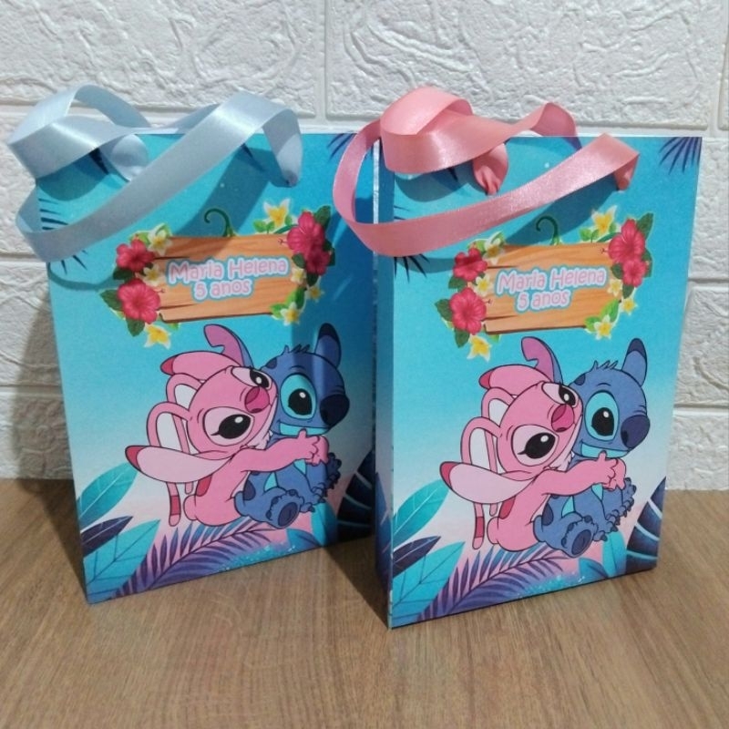 Sacolinha Personalizada Stitch Angel  Lembrancinha festa Aniversário Tamanho 20x14x5 cm