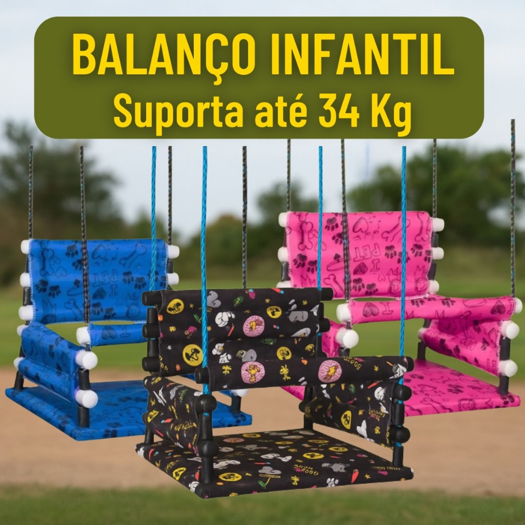 Balanço Infantil em Madeira Reforçado Colorido e Confortável para Crianças até 34kg em Oferta na Shopee