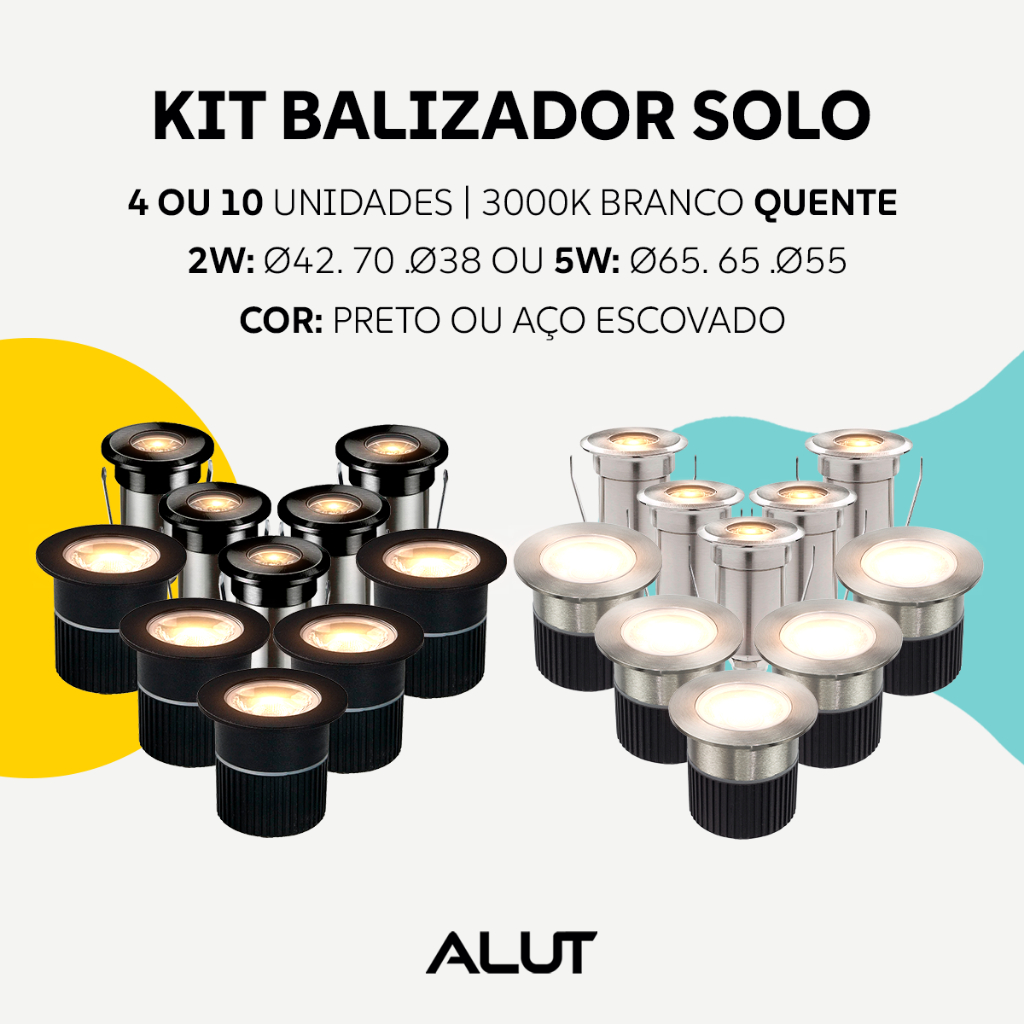 Kit Balizador Led Embutido Solo Essence 2w, 5w 3000k Branco Quente IP67 Preto ou Aço Escovado Alut By Avant em Oferta na Shopee
