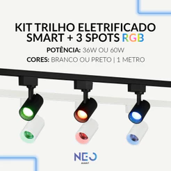 Kit 3 Spot Led + Trilho Smart Inteligente 1 Metro 36w ou 60w RGB 110v 220v Branco ou Preto Neo Avant
