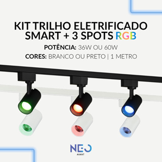 Kit 3 Spot Led + Trilho Smart Inteligente 1 Metro 36w ou 60w RGB 110v 220v Branco ou Preto Neo Avant em Oferta na Shopee