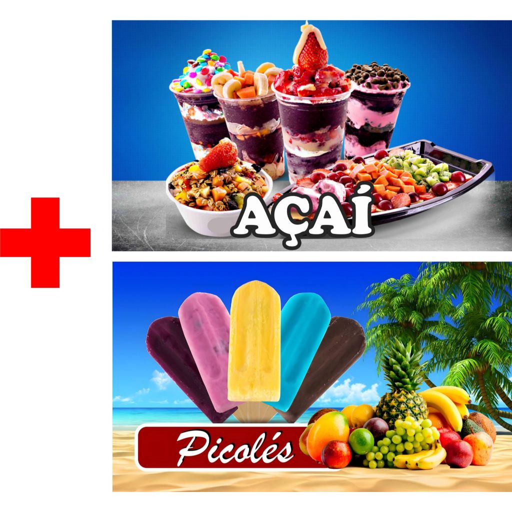 Painel Adesivo Açaí Sorvete Picolé Gelado Sorveteria 2 unidades 1,00 x 0,60 mt CADA
