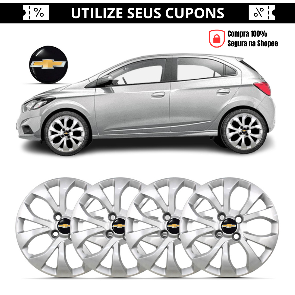 Kit 4 Calota Aro 15 Onix Prisma 2017 2018 á 2020 Com Emblema Calotinha