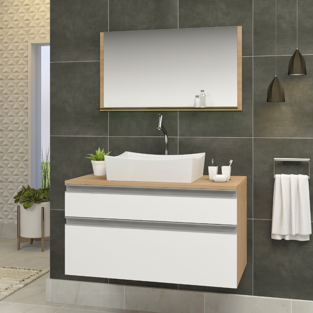 Conjunto Egito MDF gabinete para banheiro 80cm com cuba e espelheira em Oferta na Shopee