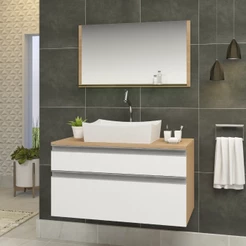 Conjunto Egito MDF gabinete para banheiro 80cm com cuba e espelheira
