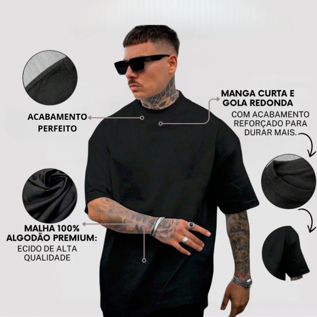 Camiseta Lisa Algodão Blusa Larga Oversized Basica Streetwear Masculina Academia Camisa Grande Confortável