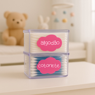 Porta Algodão Cotonete Quadrado Duplo Empilhável Quarto Bebê Organizador em Oferta na Shopee