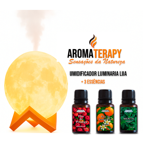 Umidificador de Ar e Luminária + Essências Aromatizantes 3em1 Difusor De Ar Lua 900ML e Luminária