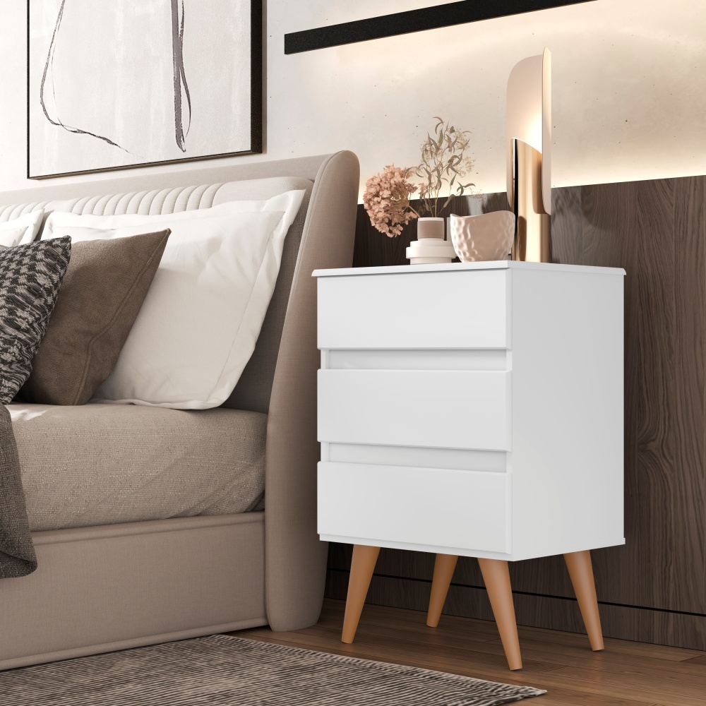 Mesa de Cabeceira Roma 3 Gavetas com Pés Palito New em Oferta na Shopee