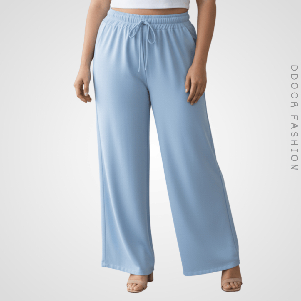Calça Pantalona Feminina Wide Leg Duna com Bolsos Cordão Cintura Alta Tendência