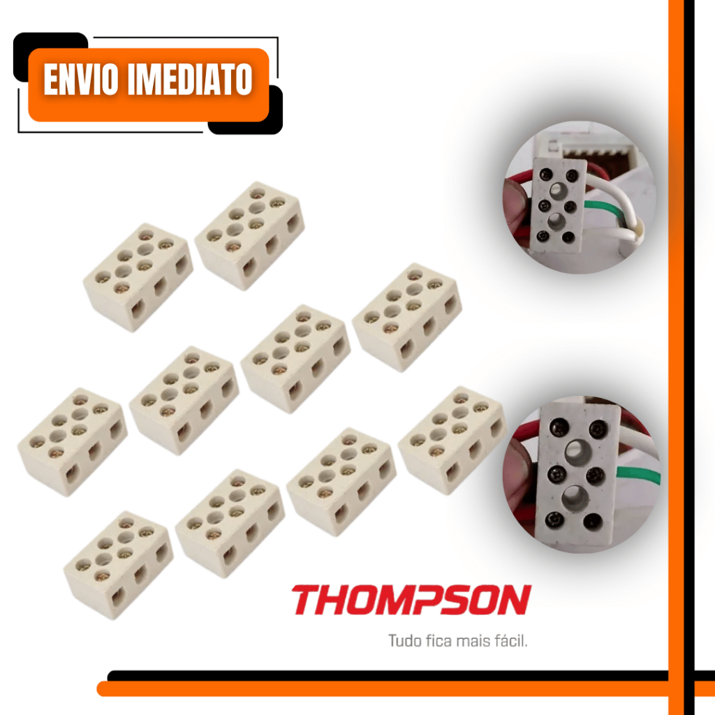 Kit 10 Conectores de Porcelana 3 Polos 16mm 68A/600V – Alta Resistência e Durabilidade