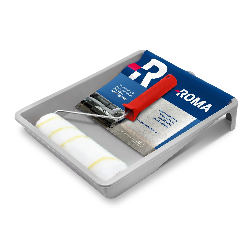 Kit Com 3 Peças Rolo de Lã C Cabo Bandeja Plástica Anti Respingo Para Pintura Flex 23cm - Roma em Oferta na Shopee