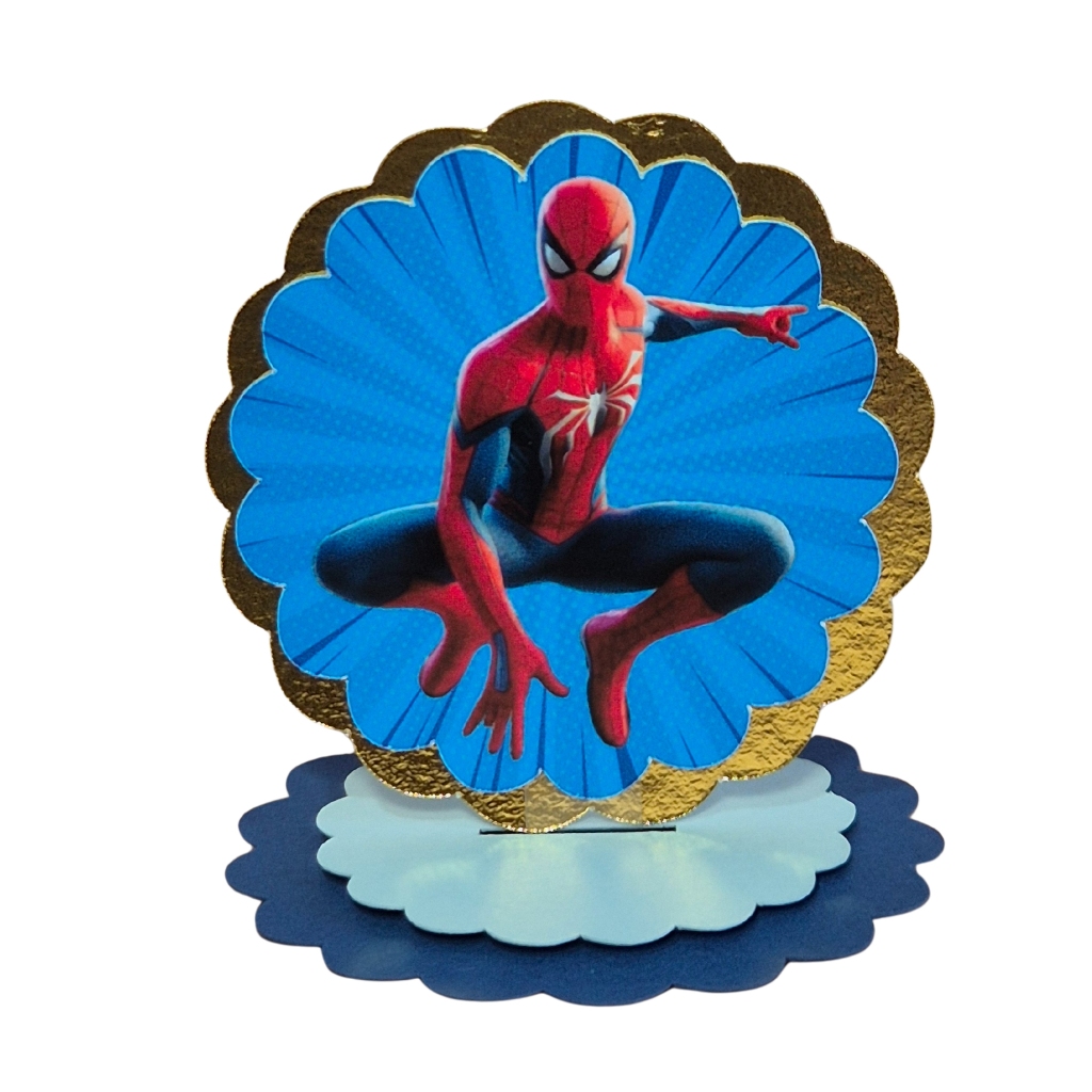 Tags aplique 3D em pé Homem Aranha - lamicote metalizado dourado lembrancinhas personalizadas