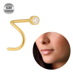 Piercing Nostril Ponto De Luz Zirconia Redondo Nariz Aba Nasal Titanio 100% Dourado 1 Peça