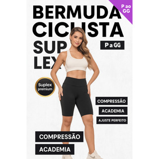 Bermuda Ciclista Feminina Suplex Compressão Academia Fitness Cintura Alta – P ao GG