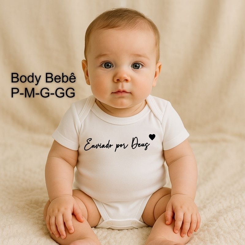 Body Roupa de Bebê Unissex Personalizado com a Frase ( Enviado por Deus ) P,M,G,GG Revelação Gravidez em Oferta na Shopee