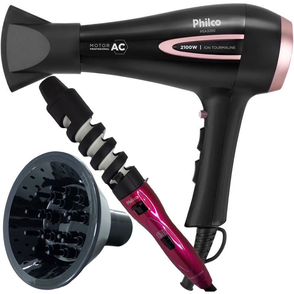 Secador de Cabelo Philco 2100w Ar Quente Frio Profissional Íons Tourmaline Difusor Modelador Philco Duo