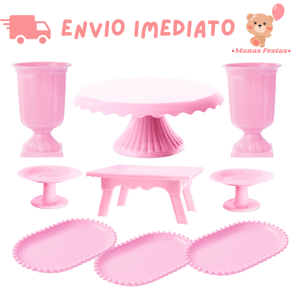 Kit Boleira Cake Renda 22cm + 2 Vasos Grego + 2 Mini Cake + 1 Mesinha + 3 Bandeja Pérola Oval em Oferta na Shopee