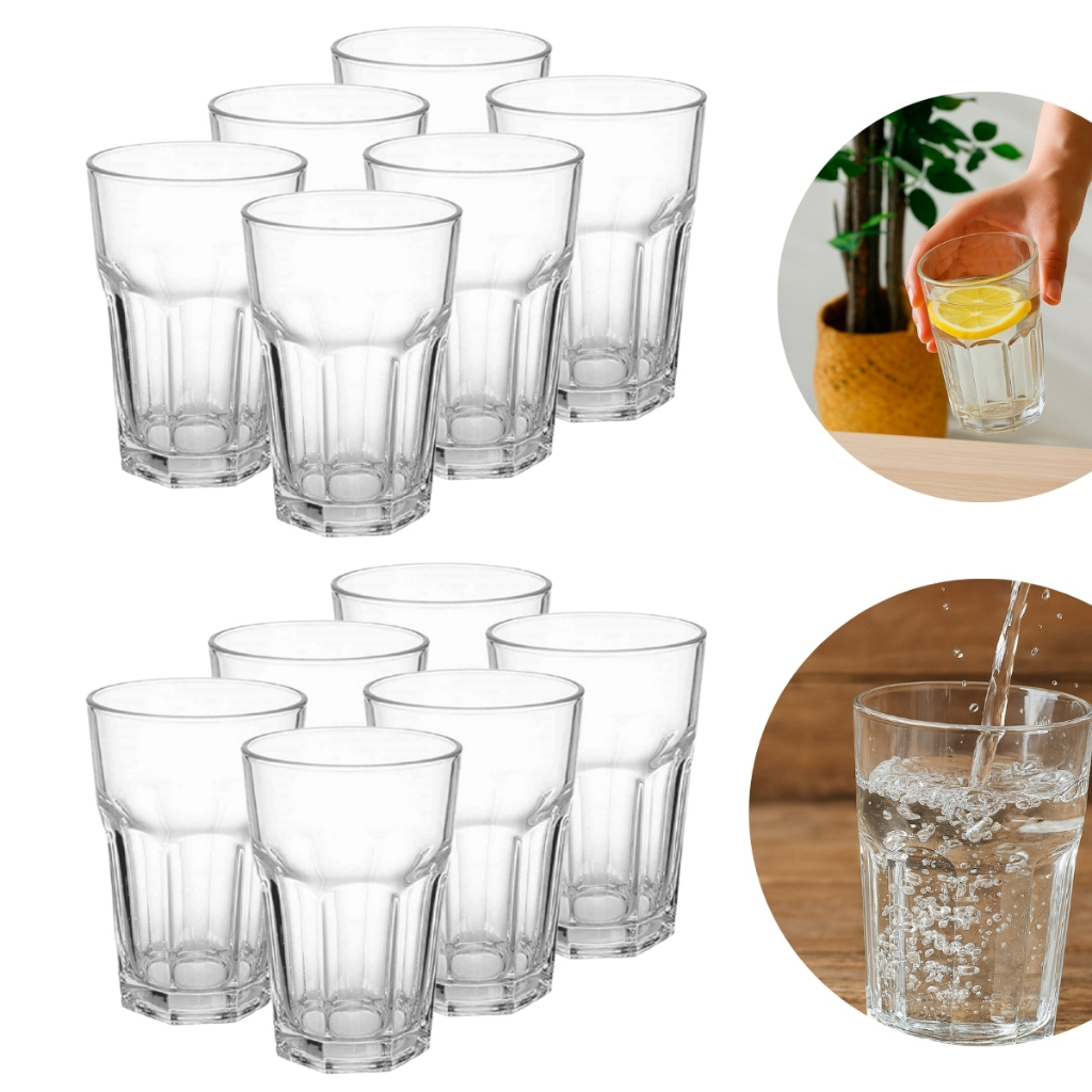 Jogo de Copos 12 Unidades 360ml Vidro Bristol Transparente - Bela Flor em Oferta na Shopee