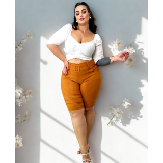 Bermuda Feminina Com Cinto Social Plus Size em Oferta na Shopee