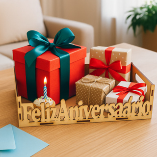 Bandeja MDF Feliz Aniversário 20x15x5cm Presente Criativo Decorativo Comemorações Aniversários em Oferta na Shopee