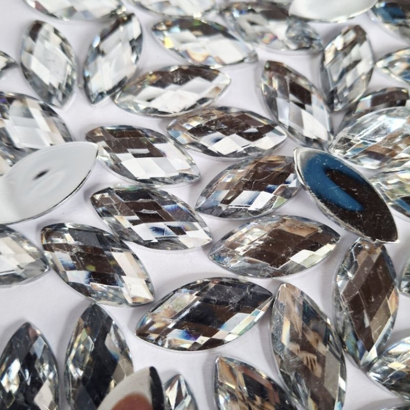 Chaton Navete Colagem Prata Cristal 25x12mm