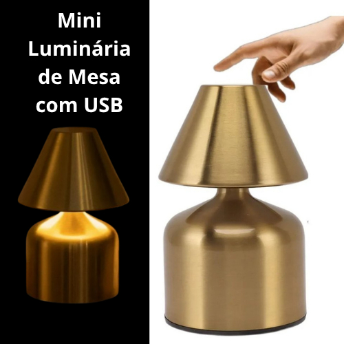 KIT 2 mini luminária de mesa com usb - sortida: abajour  bronze, prata, metal e ouro