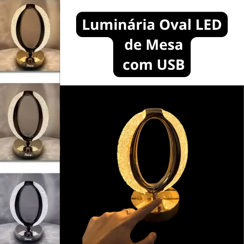 Luminária Oval LED de Mesa com USB: Este abajour Transforma ambientes com elegância e modernidade