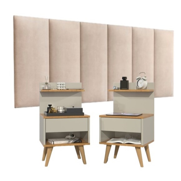 KIT Cabeceira Painel Cama Box Casal E Queen Estofado Suede Com Mesa De Cabeceira Sleep 1 Gaveta