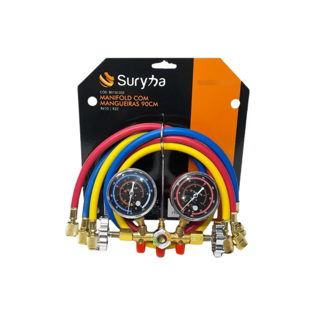 Manifold Manômetro + Conjunto de Mangueiras 90cm R410/R32 Refrigeração e Ar Condicionado